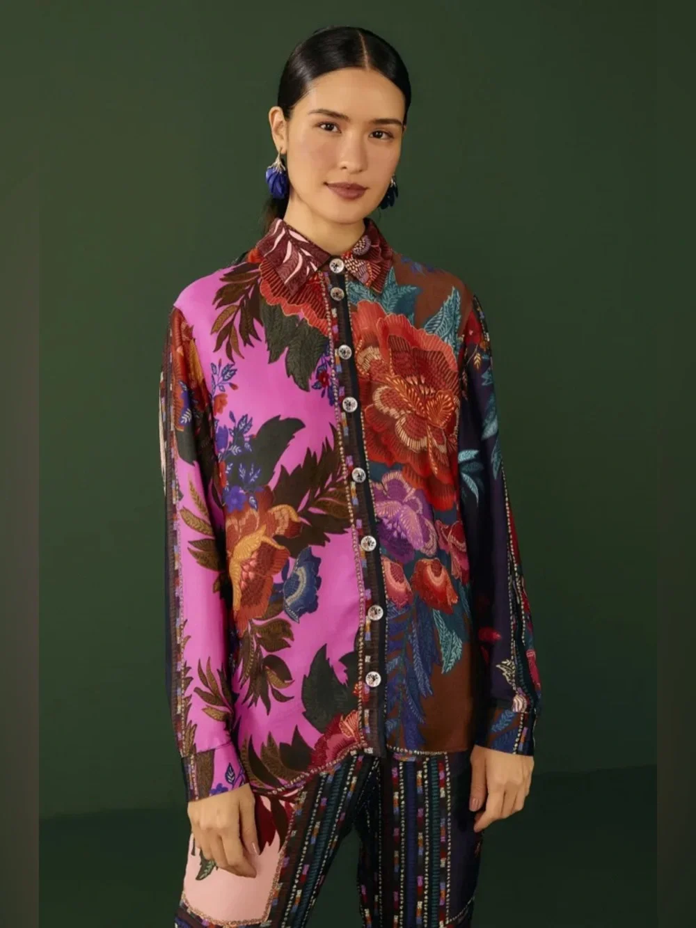 Farm Rio Colorful Printed Button Down & Cropped Pants Set – Women’s XL - Picture 6 of 15